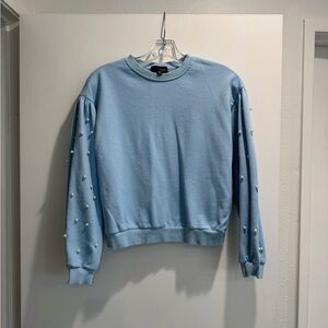Blue Sweatshirt with Pearl Embellishments